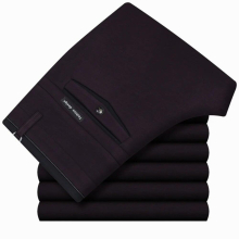 Winter with velvet thicken mens straight suit pants knitting elastic middle-aged business casual pants fleece men trousers