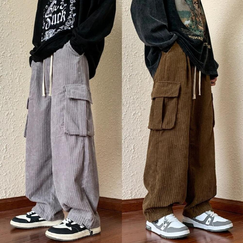 Mens fall/winter high-textured overalls corduroy slacks 1