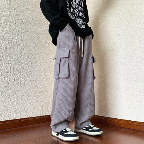 Mens fall/winter high-textured overalls corduroy slacks 2