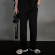 Pleated Men Casual Pants Autumn Winter Loose Wide Leg Pants Straight Long Male Solid 9A6049