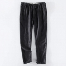 Men Dress Pants Summer Casual Pants Men 100% Pure Linen Loose Solid Trousers Male Clothing Y2951