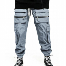 Cargo Men Casual Pants Large Zip Pocket Loose Overalls Male Drawstring Foot Retractor Small Foot Trousers