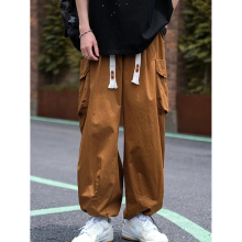 Japanese Overalls Men Summer Thin Section Loose Straight Brown Casual Pants Version Nine-point Pants Y2k