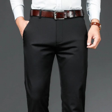 Autumn Elastic Waist Mens Regular Fit Straight Casual Pants Business Cotton Stretch Trousers Male