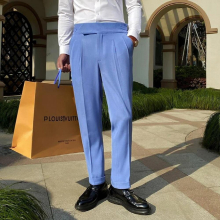 British Style Spring Business Dress Pants Men Italian High Waist Slim Fit Suit Pants Office Social Wedding Groom Trousers