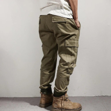American casual autumn and winter loose pocket overalls mens straight drawstring Leggings