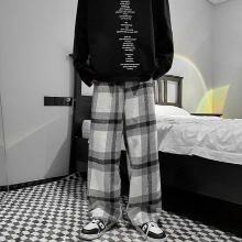 American vintage trousers mens wool plaid trousers oversize wide-leg trousers