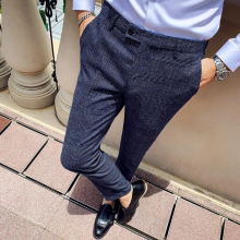Autumn Winter Pantalon Clasico Hombre Plaid Suit Trousers Pants Men Wedding Pants Men Office Pants Business Pants Slim Fit