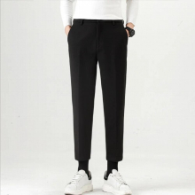 Mens Thicked Suit Pants Straight Woolen Trousers Autumn and Winter Version Slim Fit Ankle-Length trousers