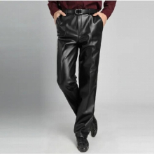 Male Leather Pants Mens Loose Plus Velvet Business Casual Trousers Motorcycle Windproof Plus Size Men Pants