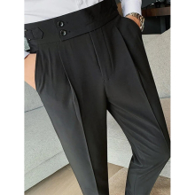 Spring and Autumn Mens High Waist Trousers British Business Casual Classic Style Loose Thin Straight Mens Pants