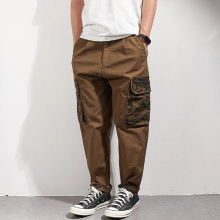 Pocket overalls mens outdoor elastic woven cotton used washed casual pants
