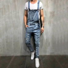 Summer Men Jeans Jumpsuits Overalls Streetwear Hip Hop Men Cargo Bib Pants Cowboy Male Straight Hole Denim Trousers