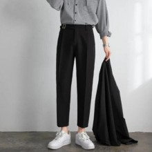 Spring And Autumn Thin Ice Silk Non-iron Casual Trousers Mens British Straight Tube Drape Small Nine-point Suit Pants