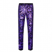 PYJTRL Men Sequins Velvet Casual Pants Floral Wedding Groom Singer Expandable Waist Trousers