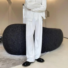 Men Stripe Wide Leg Casual Suit Pants Satin Streetwear Vintage Trousers Male Straight Pants