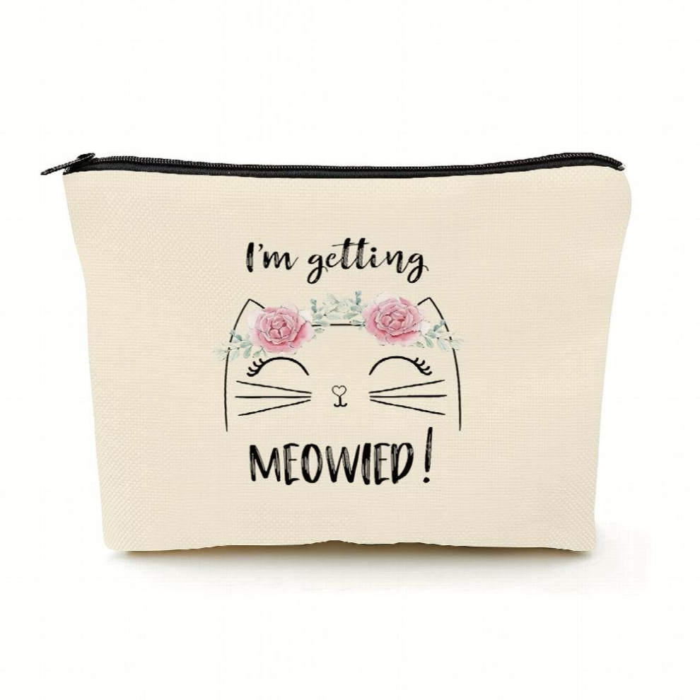 Multicoloured Im Getting Meowied Makeup Bag Cosmetic Bag Travel Pouch Gift Funny Engagement For Women Bride To Be Newly Engaged Bridal Shower For Bride Bachelorett