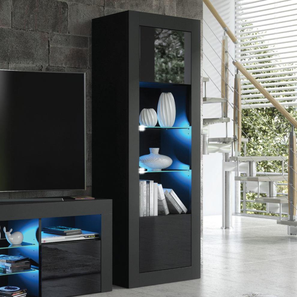 Illume 170cm Display Cabinet LED - Black Gloss Doors