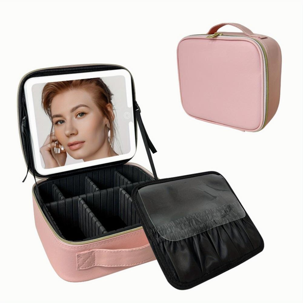 Travel Makeup Train Case With Lighted Mirror Makeup Bag With Light Up Mirror 3 Brightness Waterproof Portable Cosmetic Bag Organizer