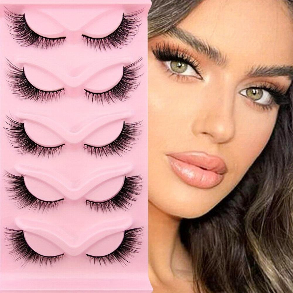 Multicoloured 5 Pairs Long Fluffy Cat Eye Lashes Natural All Match Faux Mink False Eyelashes For Eye Lengthening And Enhancement