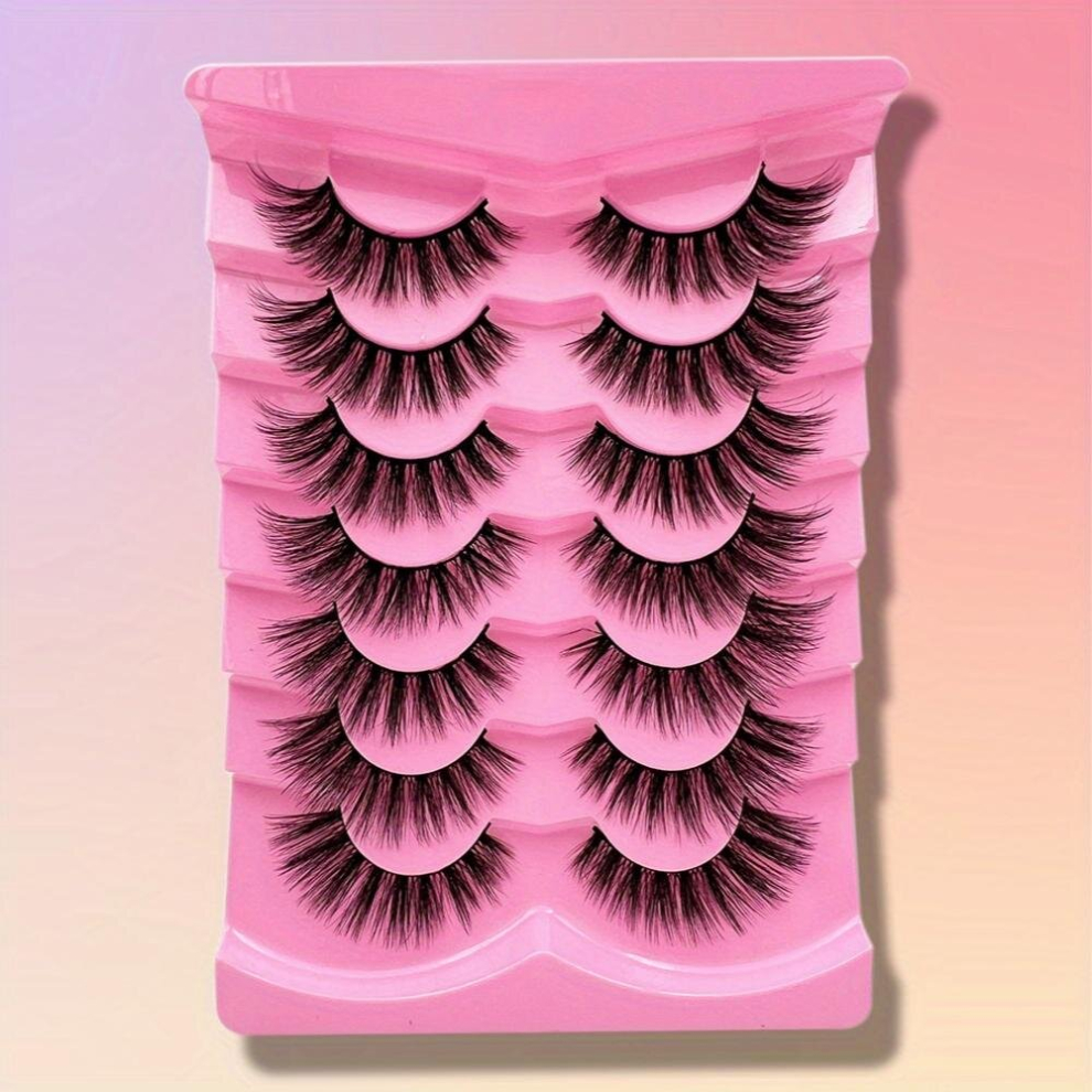 7 pairs Natural 3D Silk False Eyelashes Slender Wispy Lashes Extension 16 18mm Enhance Your Eye Look with Long Voluminous Lashes