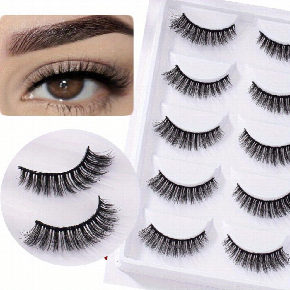 Multicoloured 5 Pairs False Lashes Natural Look Wispy Cat Eye Lashes 3D False Eyelashes Fluffy Soft Curly Lashes Add Natural Volume For Girls And Women