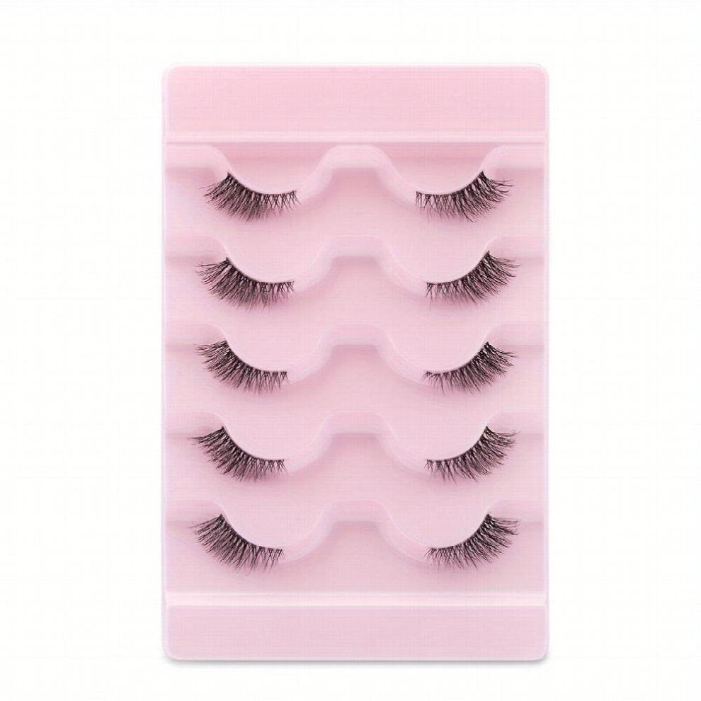 5 Pairs Half Eyelashes Faux Mink Lashes Transparent Stalk Reusable Natural Fluffy False Eyelashes Extension