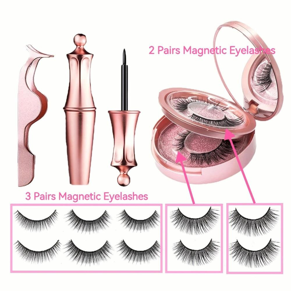 Multicoloured 5 Pairs Magnetic Eyelashes And Eyeliner Kit Reusable 3D Magnetic False Lashes Extension No Glue Needed