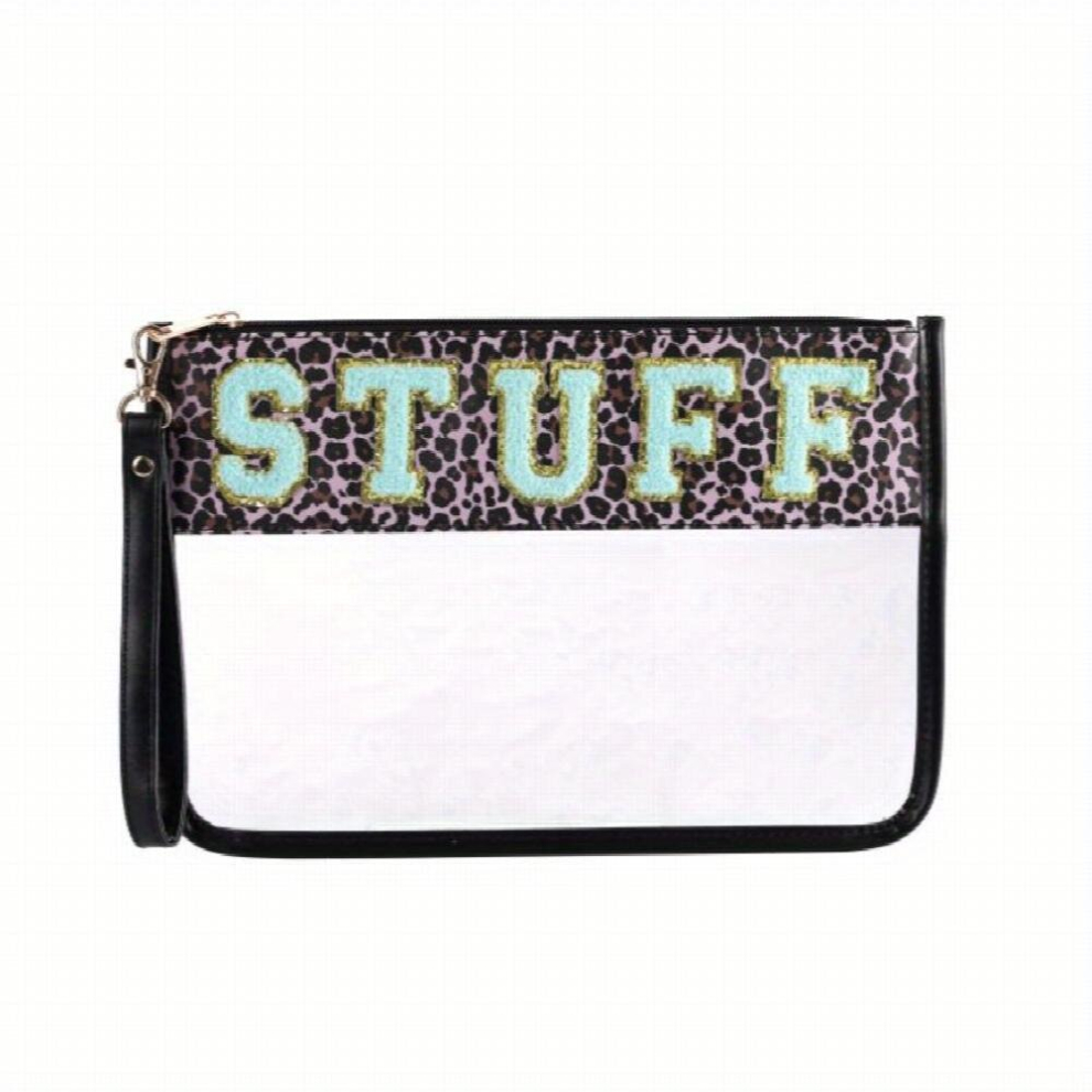 1Pc Chenille Letter Clear Travel Zipper Pouch Nylon Makeup Bag Preppy Makeup Bag Clear Cosmetic Toiletry Bag Water proof Makeup Travel Pouch Snack Bag