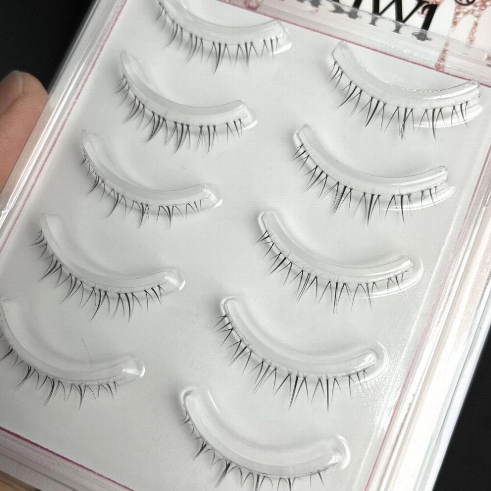 Multicoloured 5 Pairs Wispy Lower Lashes Transparent Stalk False Eyelashes Cluster Lower Lashes Strip
