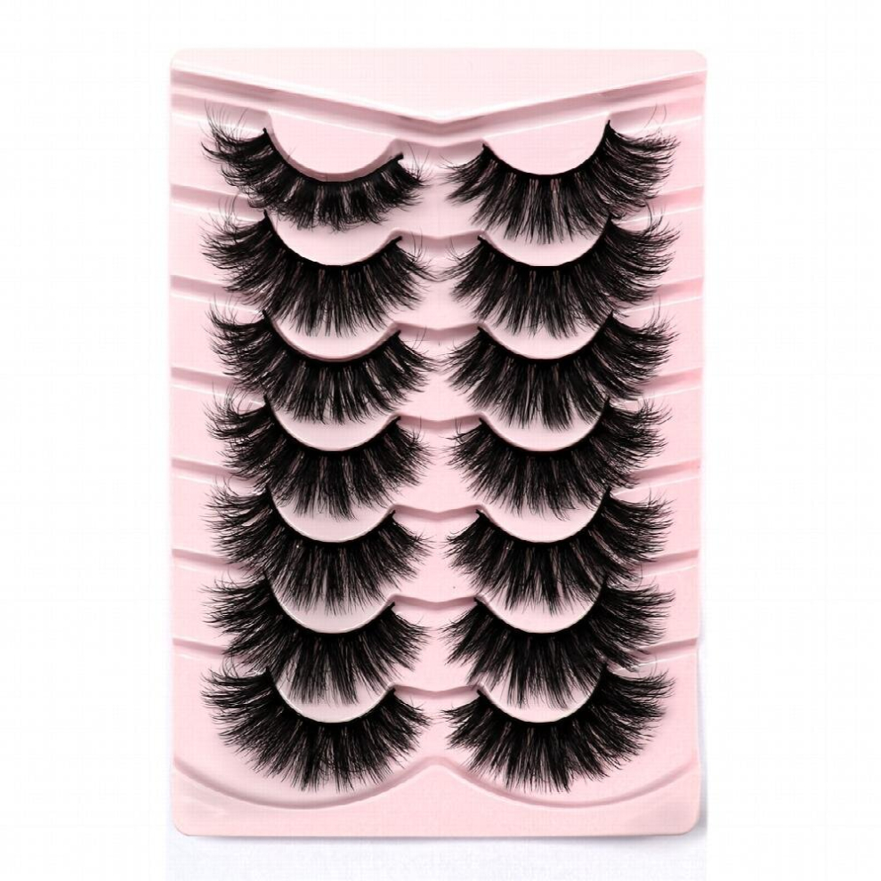7 Pairs Full Strip Eyelashes Thick Curling Exaggerated 18mm Fluffy Slender False Eyelashes Daily Cat Eye End Elongated Lashes