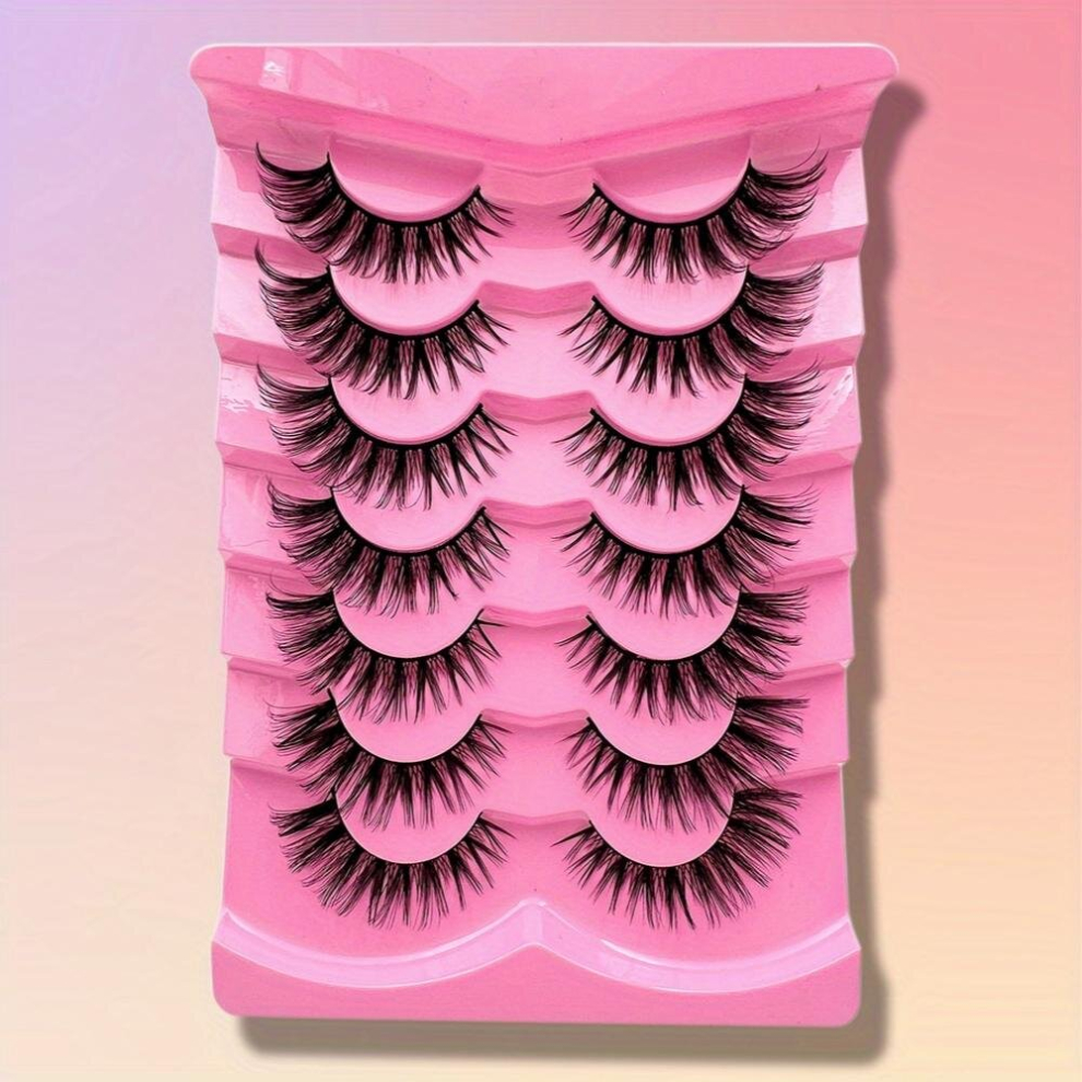 7 Pairs False Eyelashes Natural Look 3D Silk False Eyelashes Slender Wispy Cat Eye Volume Lashes Extension 13 15mm