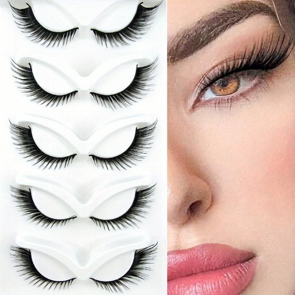 5 Pairs False Eyelashes Natural Look Lashes Winged False Eyelashes Slender Fluffy Lashes Faux Mink Cat Eye Fox Fairy Eye Lashes