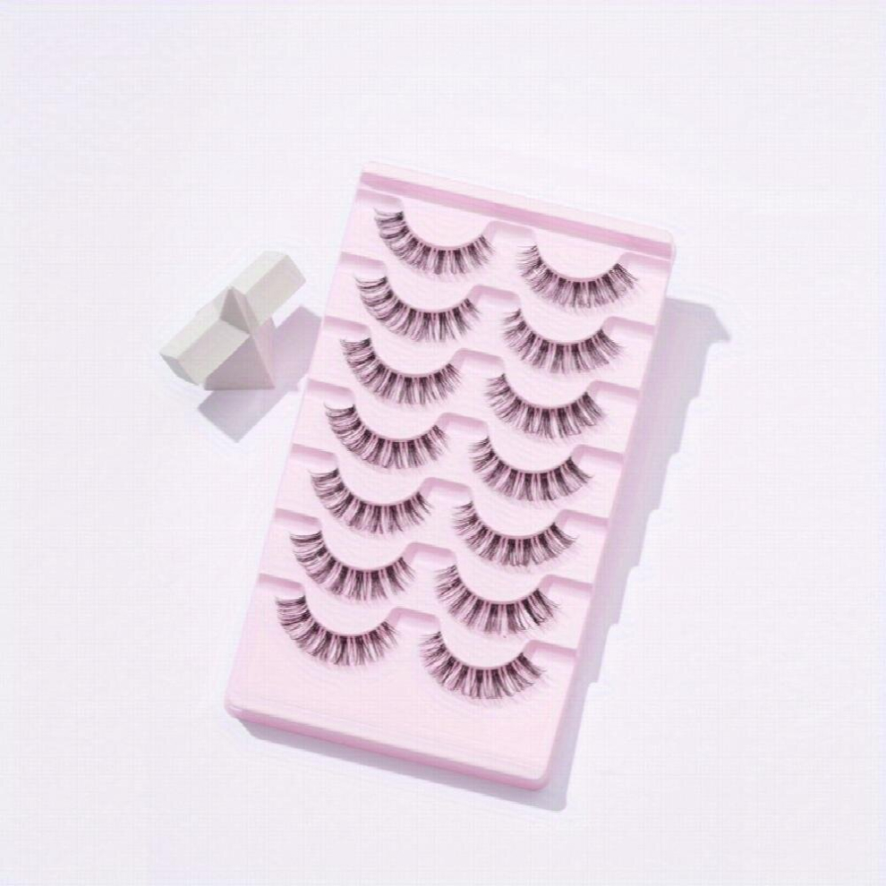 7 Pairs 3D Crisscross Lashes With Clear Band Natural Volume Curly Fluffy Wispy False Eyelashes Extension For Girls And Women