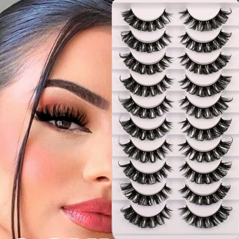 Multicoloured Dramatic Curling Strip Lashes Cat Eye Fluffy Lashes Dd Curling 5D Natural Lengthening False Eyelashes Faux Mink Eyelashes 10 Pairs