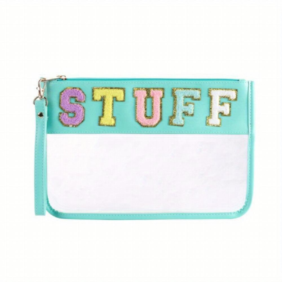 Chenille Letter Clear Makeup Bag Preppy Cosmetic Bag Purse Summer Beach Bag Transparent Waterproof Toiletry Pouch Bags With Zipper Purpose Snack Organ