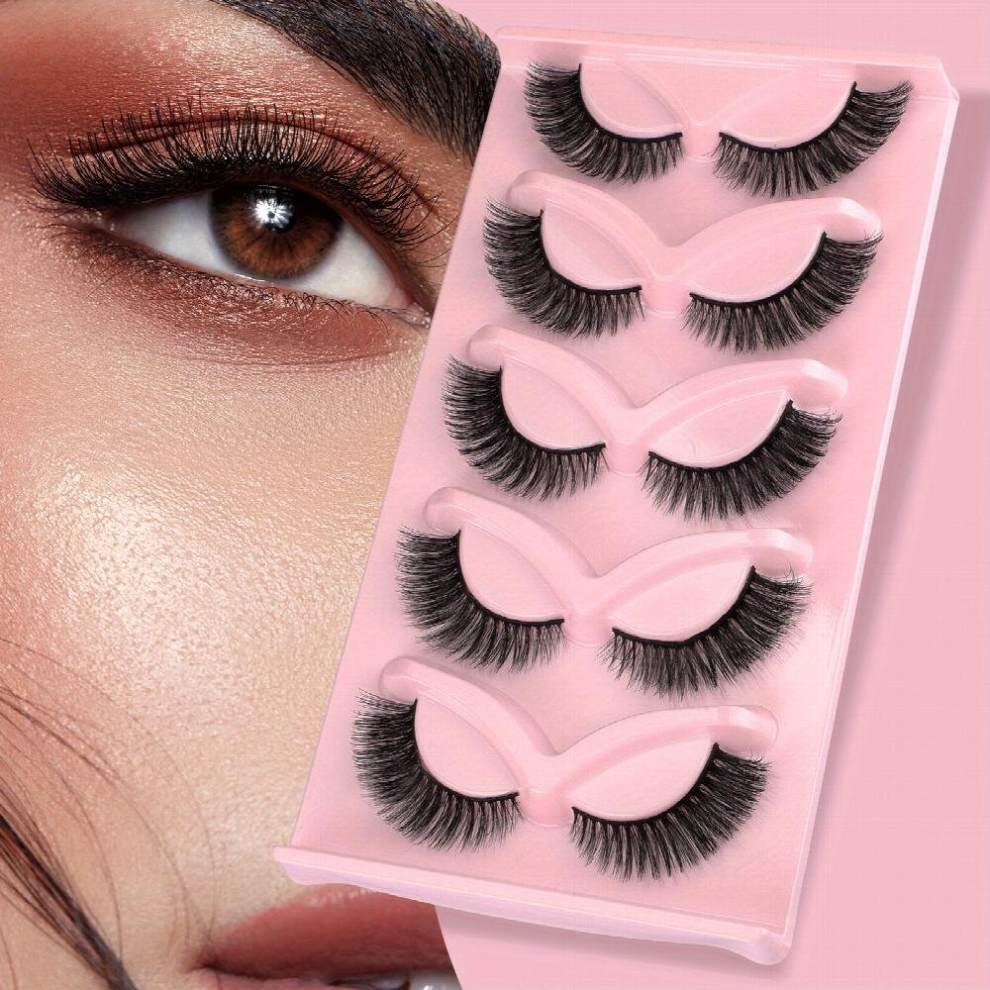 Fluffy Cat Eye False Eyelashes Natural Look Wispy Curl Strip Lashes Reusable Cosmetics