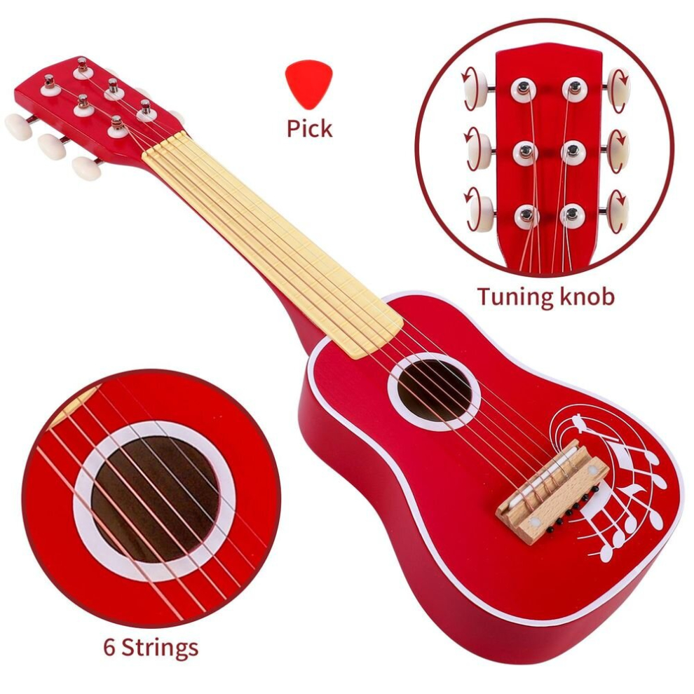 Soka Play Imagine Learn Soka Wooden Red Guitar Musical Instrument Pretend Play Music Toy For Kids 3+