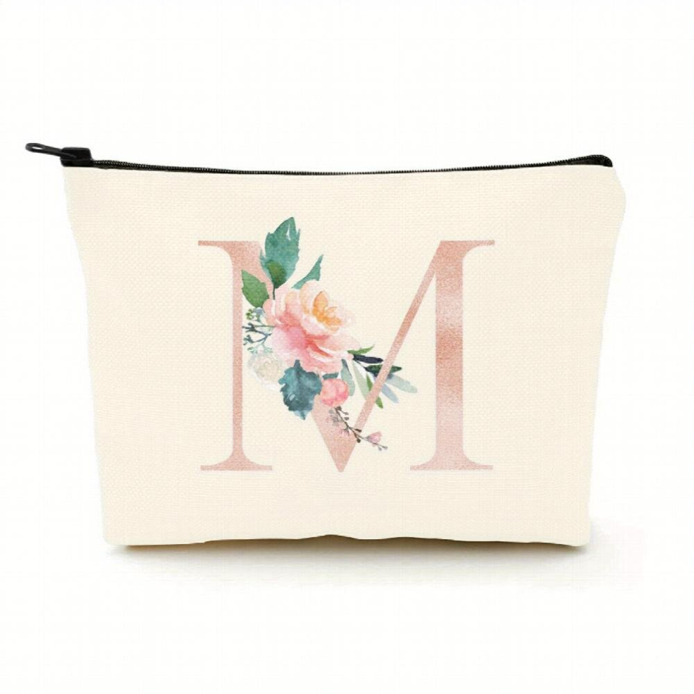 Floral Initial Makeup Bag Zipper Cosmetic Pouch Monogrammed Gift For Girls Women Mom Teacher Birthday Mothers Bridal Shower