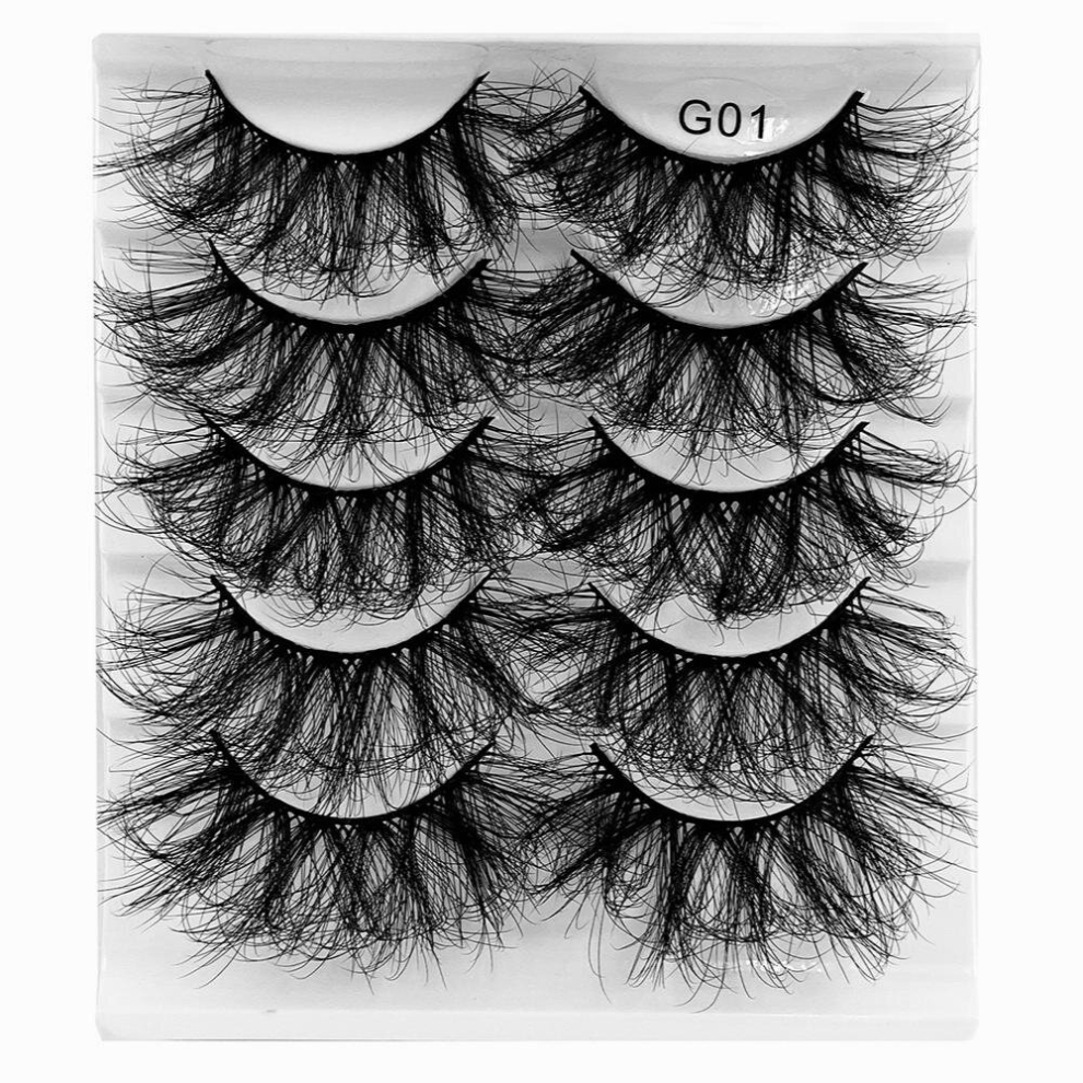 Multicoloured 5 Pairs 25Mm 8D Mink Lashes Bulk Fluffy Natural False Eyelashes Thick Dramatic Faux Mink Eyelashes