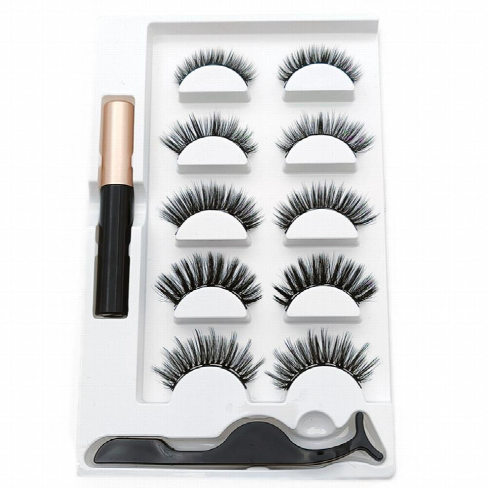 Multicoloured 5 Pairs Magnete False Mink Eyelashes Set Magnetic Liquid Eyeliner Glue Eye Makeup Extend Fluffy Lashes