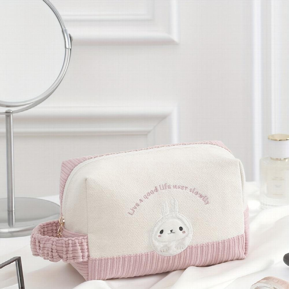 Cartoon Makeup Bag With Handle Roomy Square Zipper Pouch Travel Portable Cosmetic Bag Toiletry Bag For Girls Women Pink