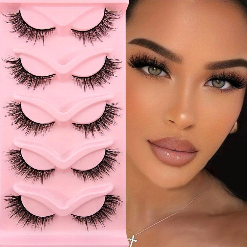 Multicoloured 5 Pairs Cat Eye Lashes Eye End Lengthening Fluffy Lashes Natural Faux Mink False Eyelashes
