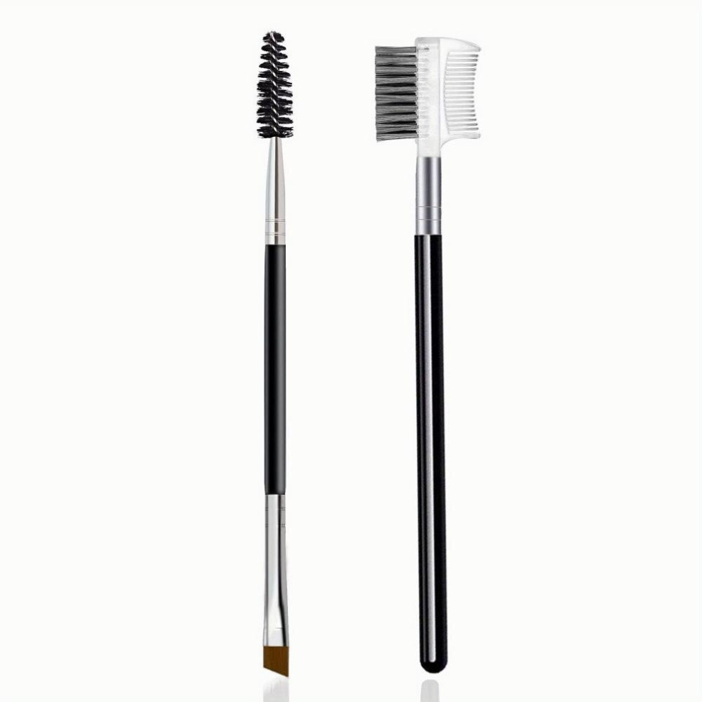 Multicoloured 2 Pcs Professional Double Ended Eyebrow And Eyelash Comb Set Angled Brush And Spoolie For Perfectly Groomed Brows And Lashes