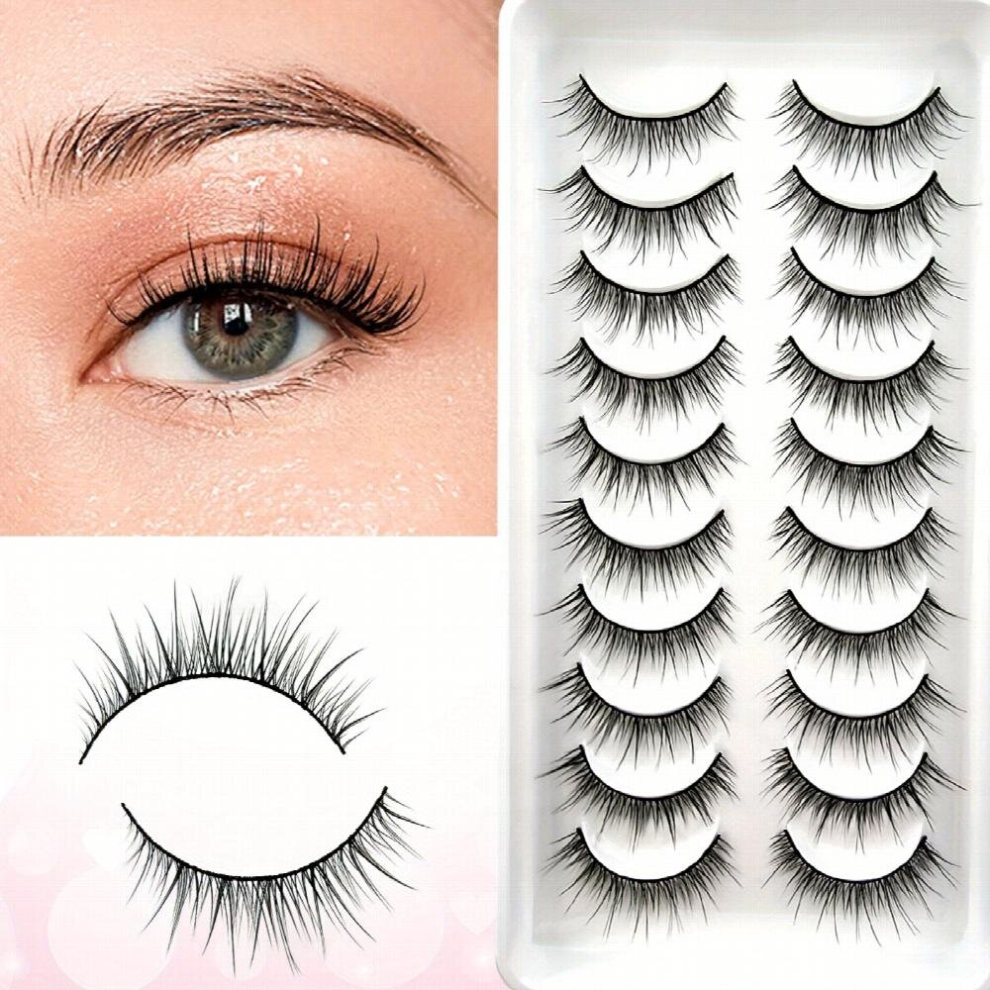10 Pairs False Eyelashes Natural Look All Matched Cross Lashes Fluffy Faux Mink Eyelashes