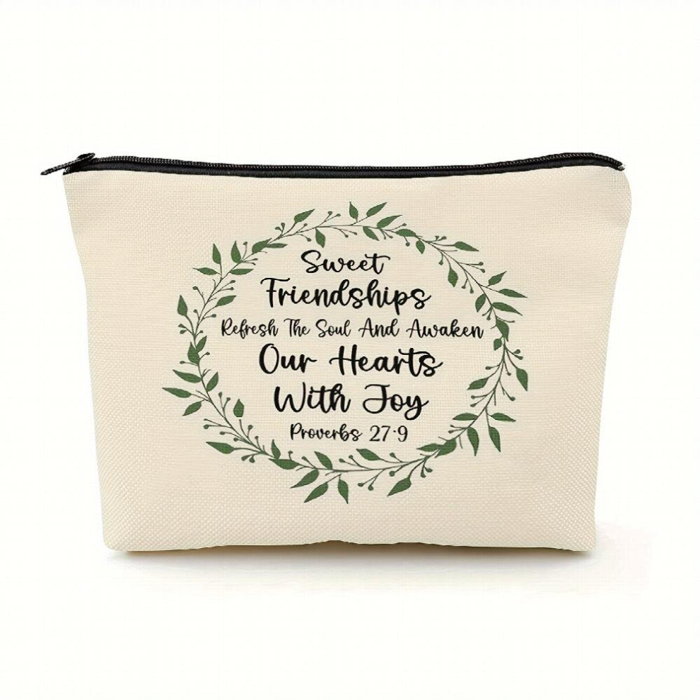 Multicoloured Proverbs 27 9 Sweet Friendship Refreshes The Soul And Awakens Our Hearts With Joy Christian Makeup Bag Bible Verse Garland Makeup Bag Travel Bag