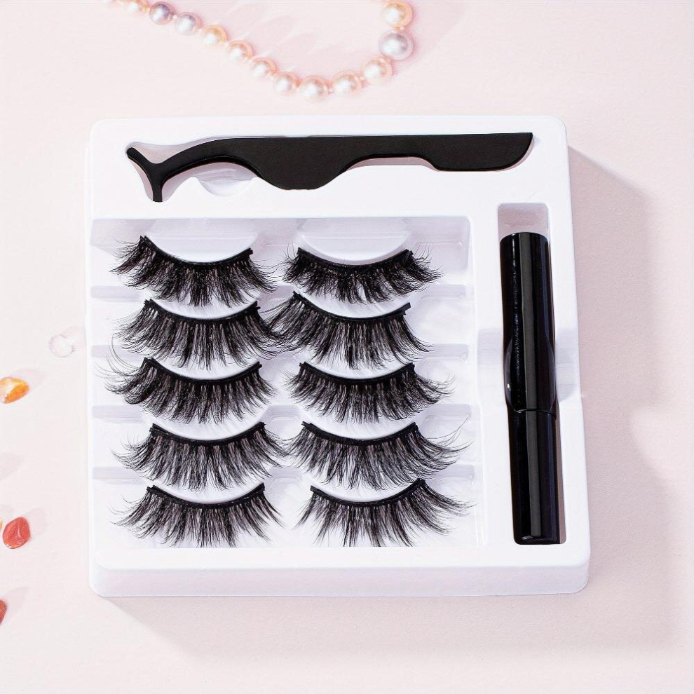 5 pairs Long Lasting Magnetic Eyelashes and Eyeliner Set with Tweezers and Glue Waterproof Makeup Tool for a Flawless Look