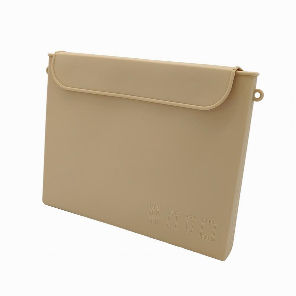 Brown Silicone Makeup Bag Flat Travel Toiletry Bag For Women Easy Carry Cosmetic Bag For Makeup Beauty Tools And Brushes