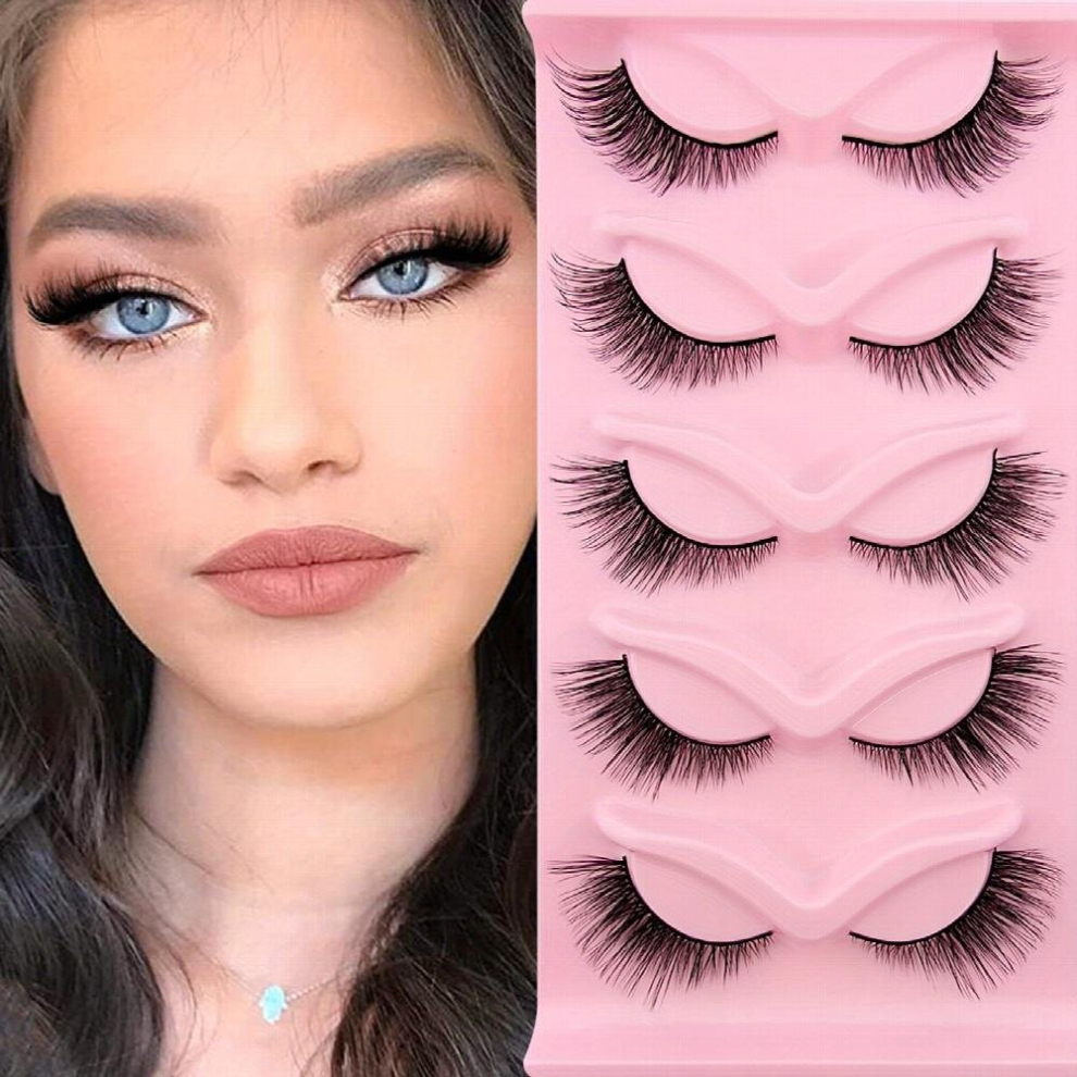 Multicoloured 5 Pairs Cat Eye Eye Lengthening Natural Fluffy Mink False Eyelashes