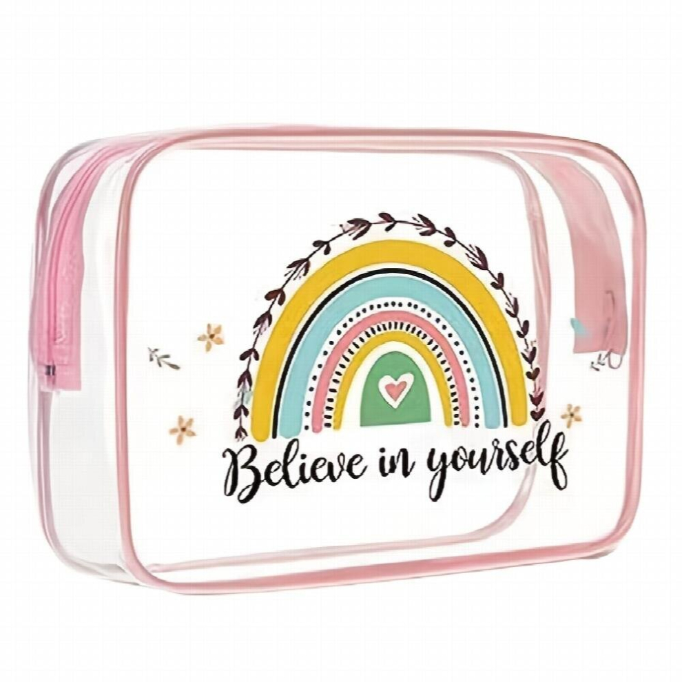 1Pc Rainbow Clear Makeup Bag Women Inspirational Quotes Waterproof PVC Cosmetic Bags Portable Multifunction Pouch For Graduation Sister Nurse Gift Tra